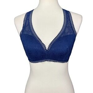 Victorias Secret Bra Womens Medium Navy Blue Lace Bralette Lightly Padded‎ Lined